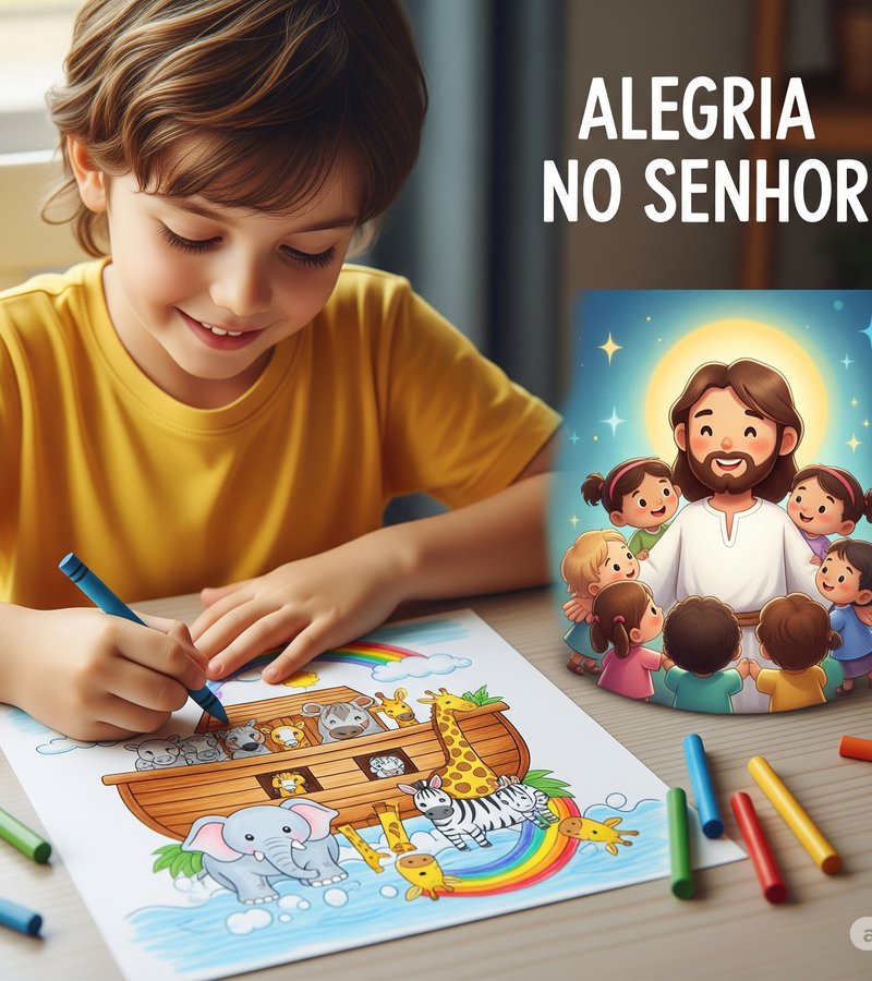 Criança feliz fazendo atividade bíblica