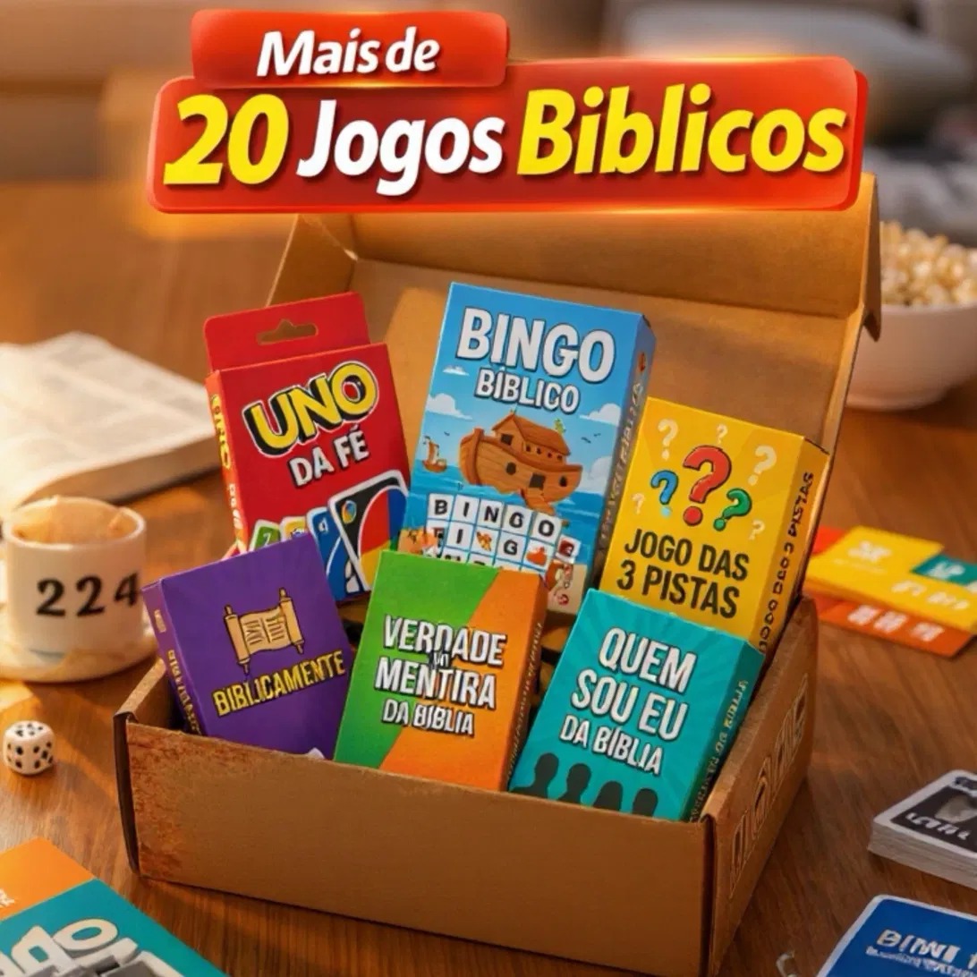 Coleção de jogos bíblicos: Uno da Fé, Bingo, Domino e mais